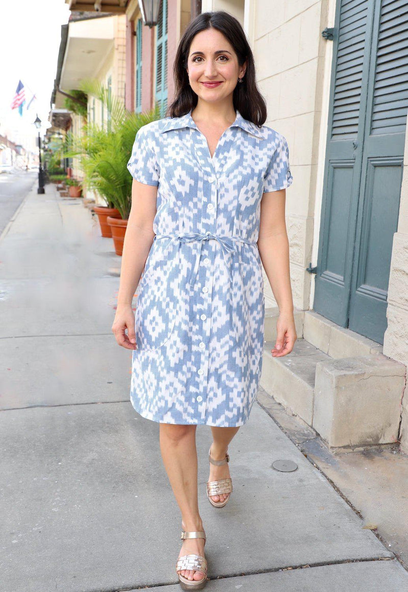 Tranquil Blue Organic Cotton Button Dress - Passion Lilie