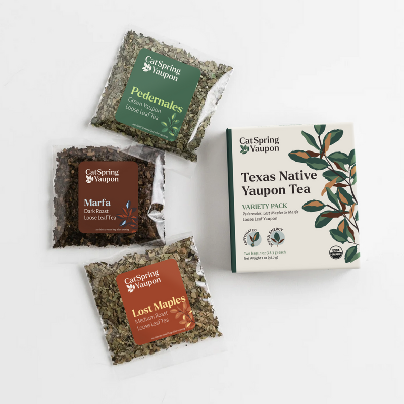 Loose Leaf Yaupon Starter Kit – 3 Roasts + Glass Tumbler