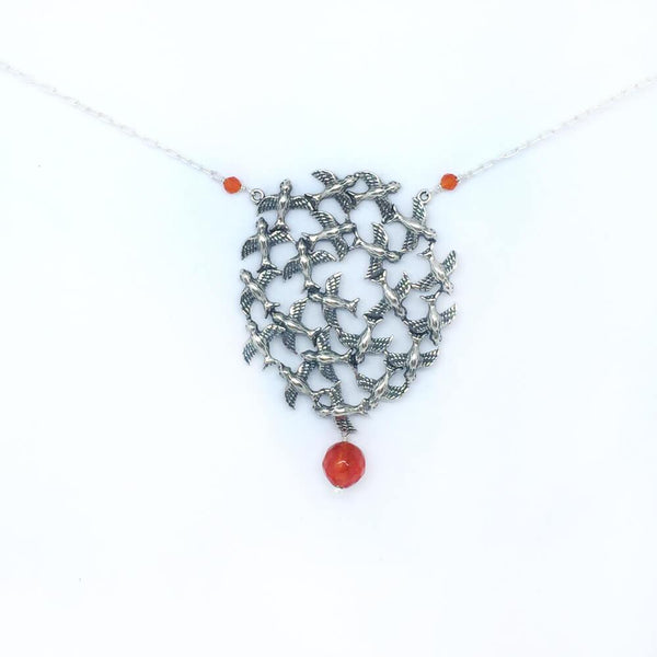 Flock Of Golondrinas Necklace in Sterling Silver and Amber
