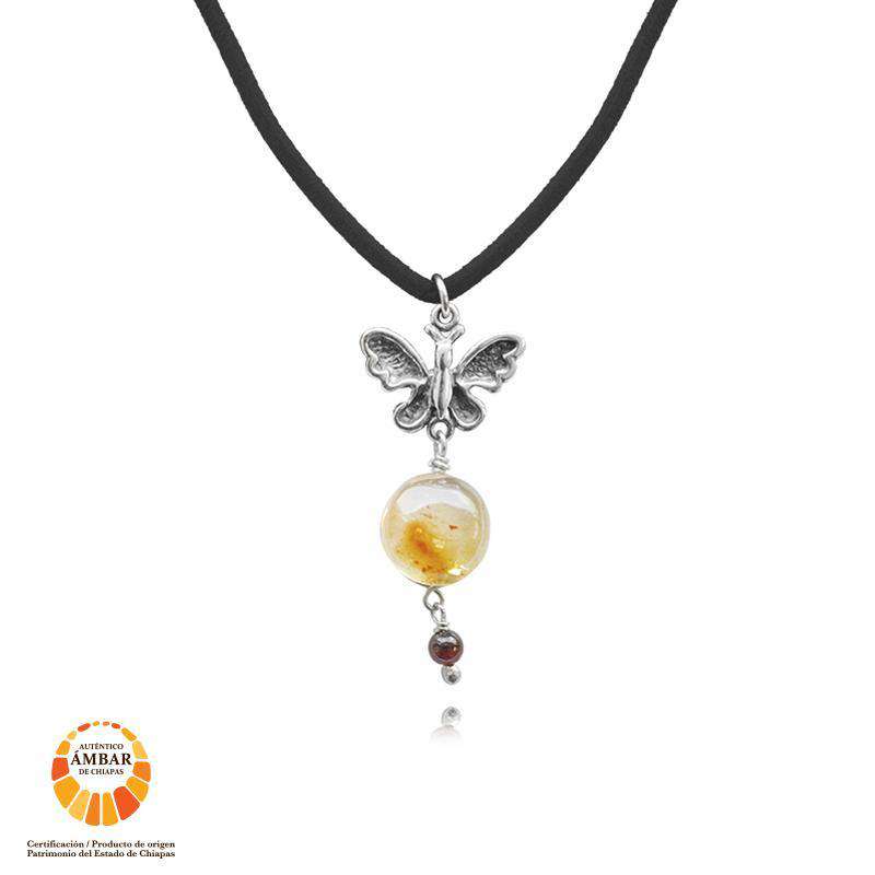 Pierced Butterfly Charm in Sterling Silver with Amber