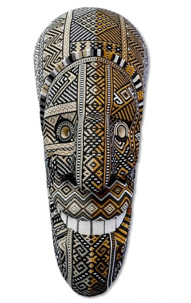 Black & Gold Kamentsa Decorative Mask with Chaquira Artwork