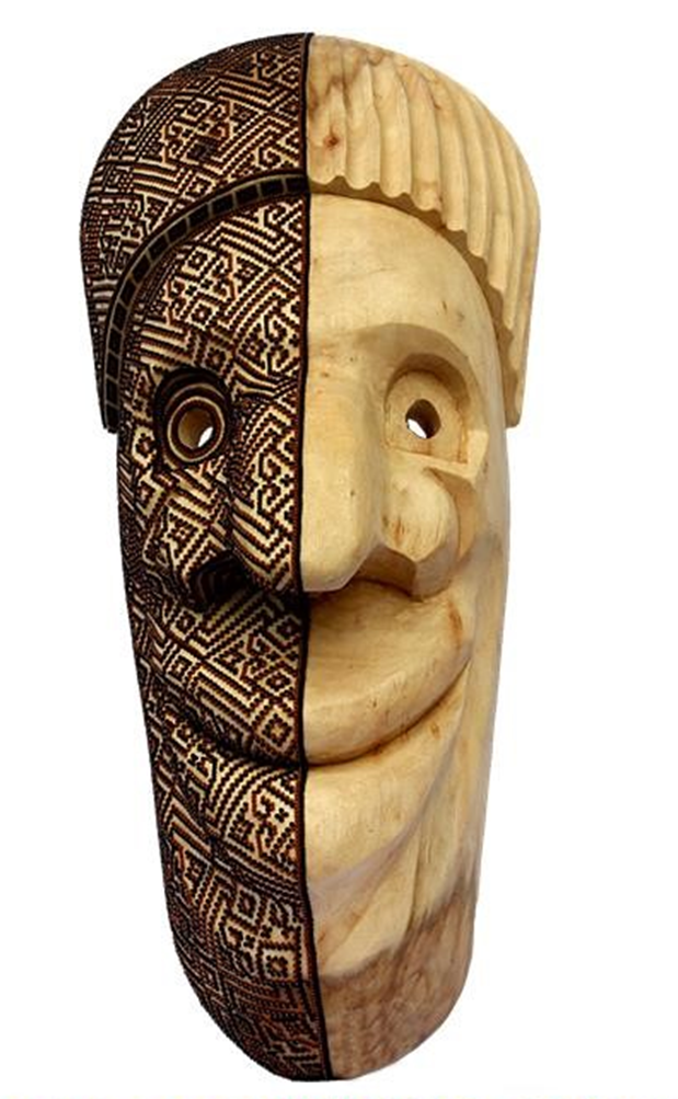 The Man & the Way Kamentsa Baco Decorative Mask in Vertical Design with Chaquira Artwork