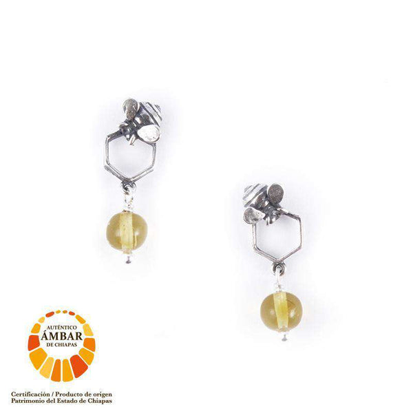 Honeycomb Earrings in Sterling Silver and Amber