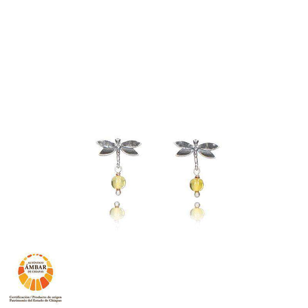 Mini Amber Dragonfly Earrings in Sterling Silver