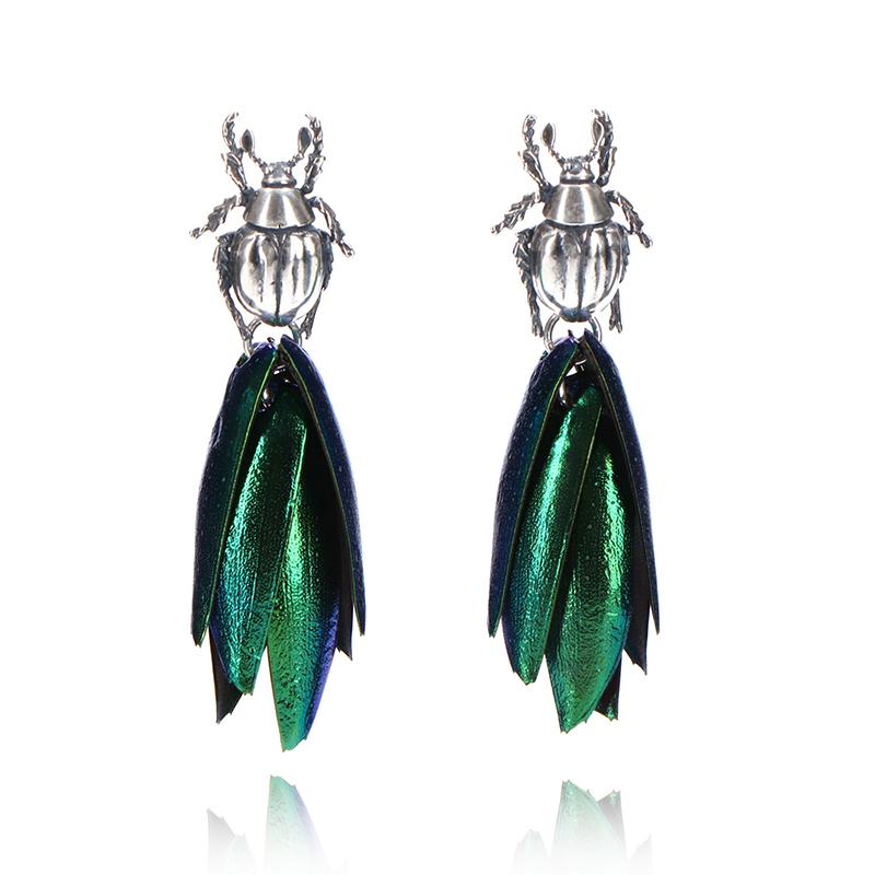 Feather Beetle Earrings in Sterling Silver