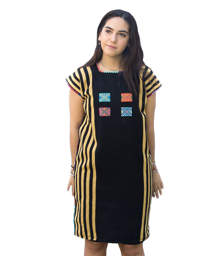 Black & Gold Dress Hand-Woven in Loom