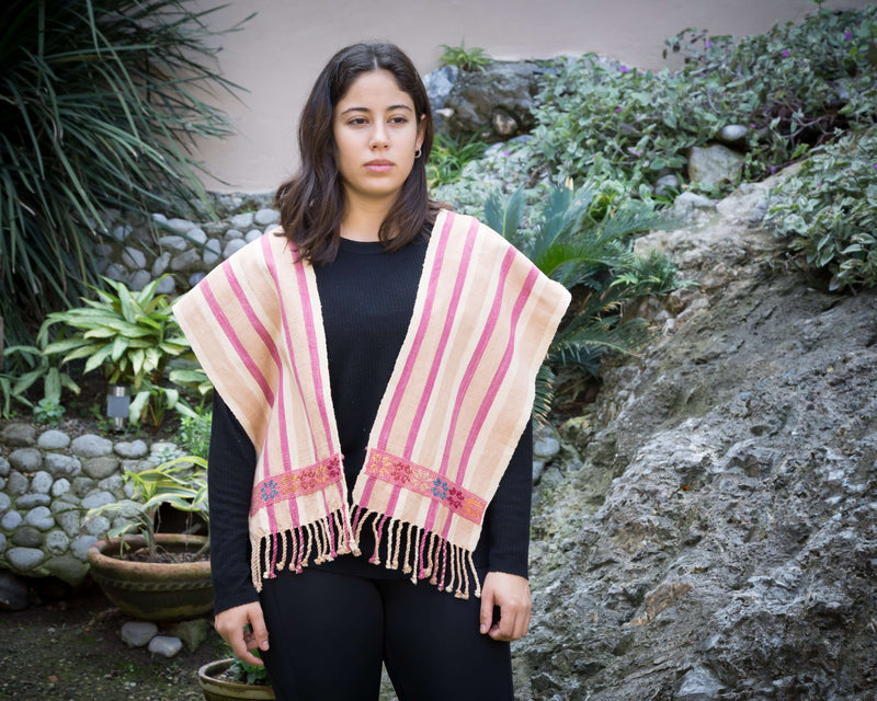 Light Brown, Beige & Wine Scarf Hand-Woven in Loom