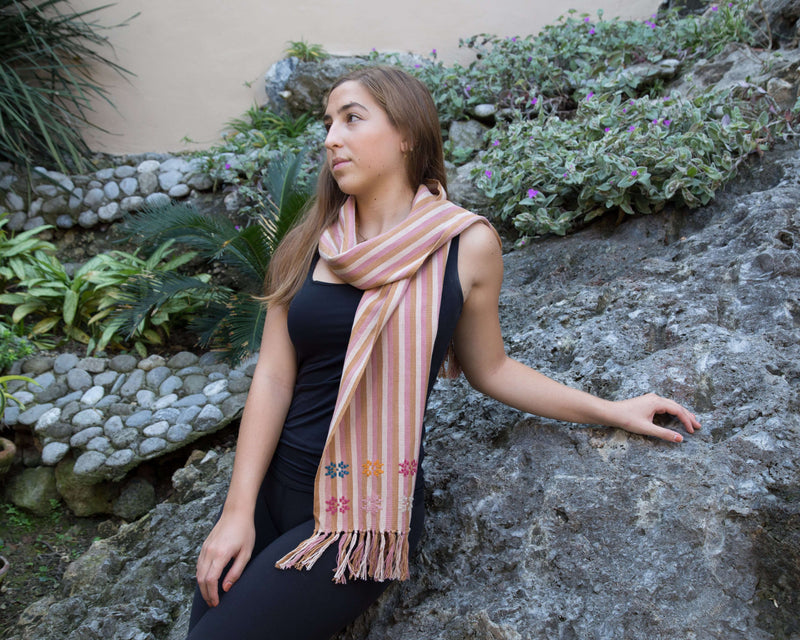 Brown, Golden, Beige & Pink Scarf Hand-Woven in Loom