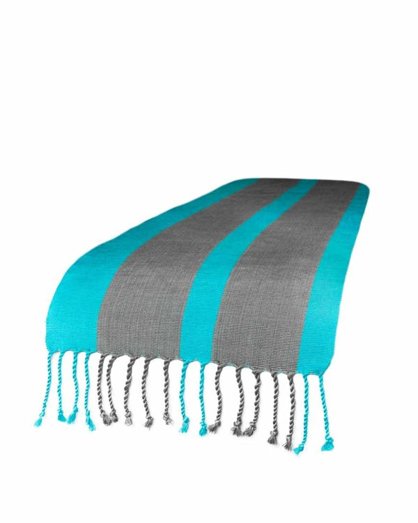 Light Blue, Green, Grey & Purple Table Runner Hand-Woven in Loom