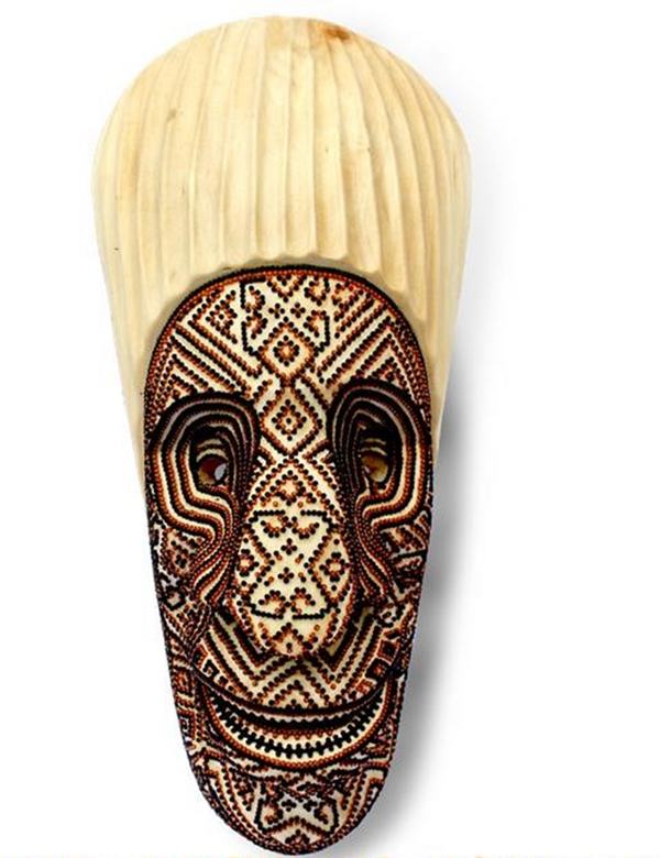 The Man & the Way Kamentsa Baco Decorative Mask with Natural Wood Head Piece with Chaquira Artwork