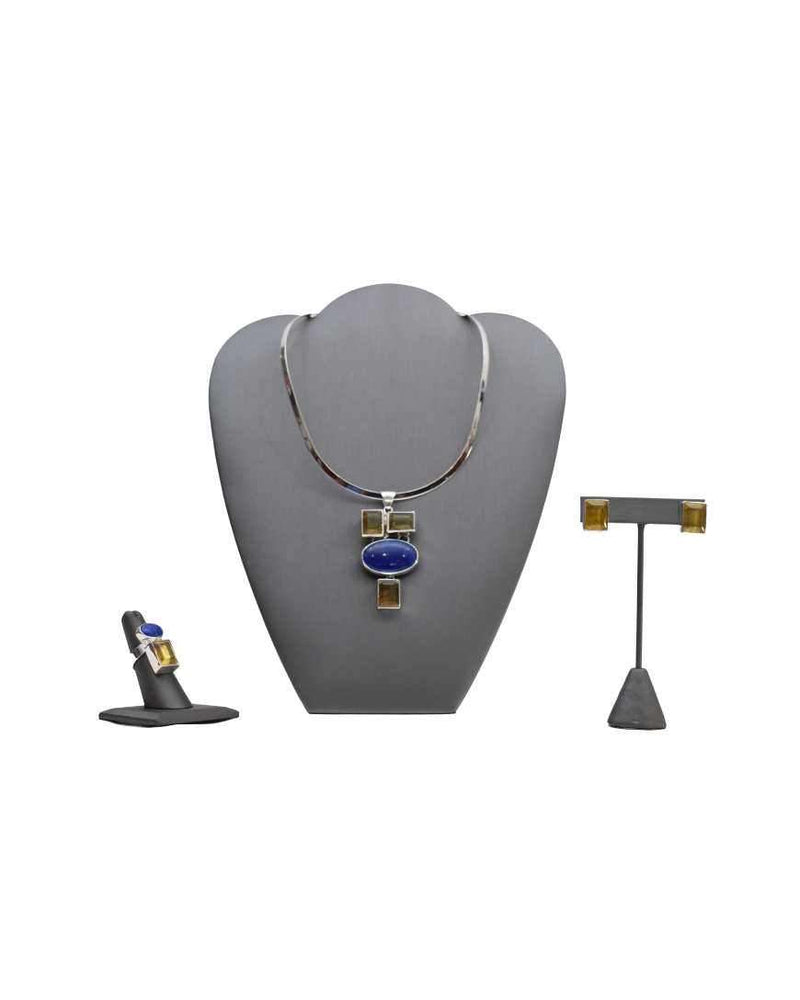 Lapis Lazuli Jewelry Set of Earrings, Pendant and Ring in Sterling Silver