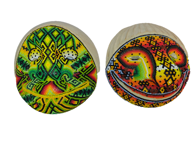 Road & Wisdom Benach Baco Set of Two Decorative Masks with Chaquira Artwork
