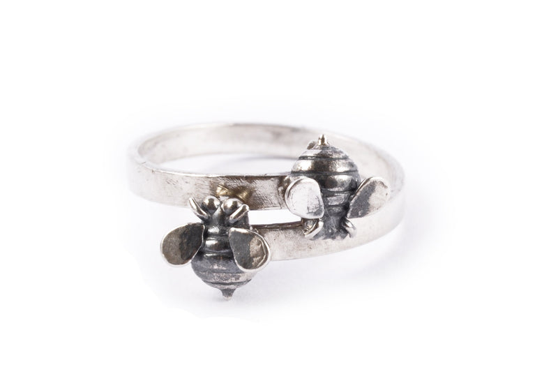 Two Tiny Bees Ring in Sterling Silver