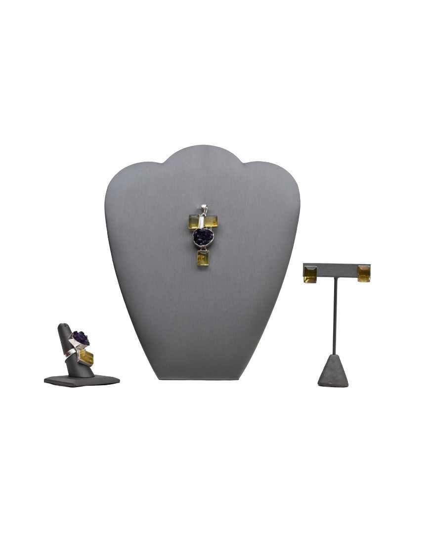 Amethyst Druzy Quartz Jewelry Set of Earrings, Pendant and Ring in Sterling Silver