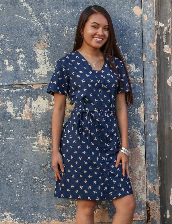 Bird Button Up Dress- Organic Cotton