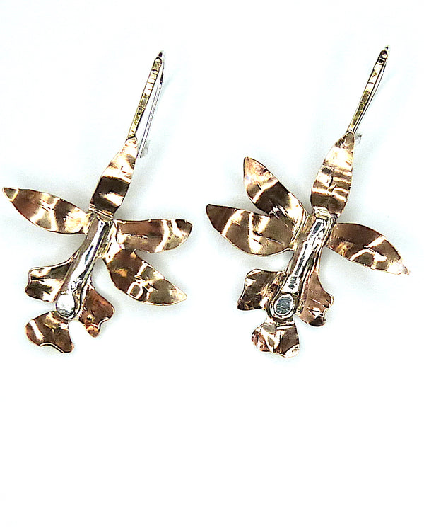 Cattleya Orchid Collection Handmade Bronze and Sterling Silver Earrings