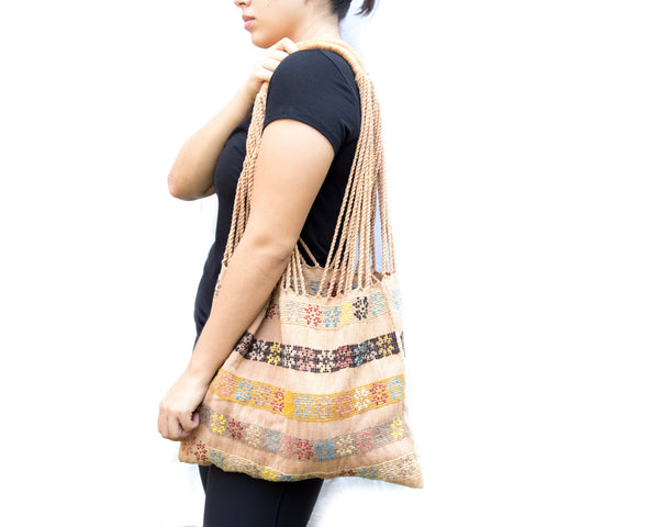 Light Brown & Multicolored Bag Hand-Woven in Loom