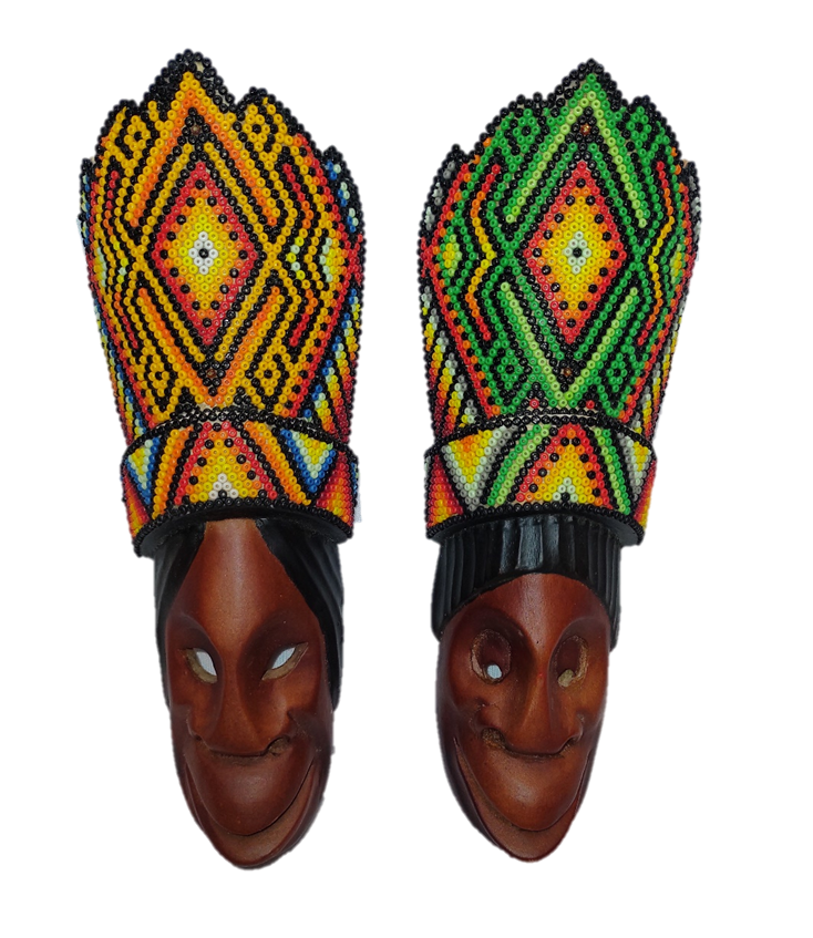The Crowns Set of Two Decorative Masks with Chaquira Artwork