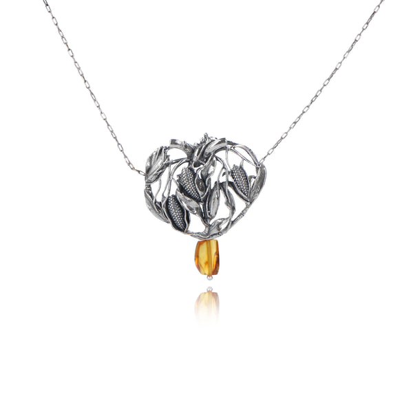 Heart of Corn Necklace in Sterling Silver and Amber