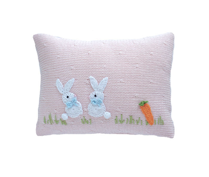 Hand Knitted Pink Baby Bunny Mini Pillow