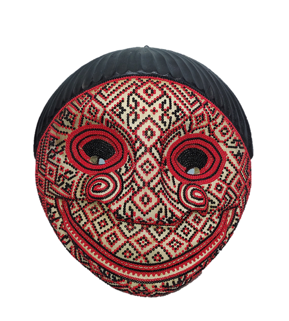 Red Picardy Baco Decorative Mask with Chaquira Artwork