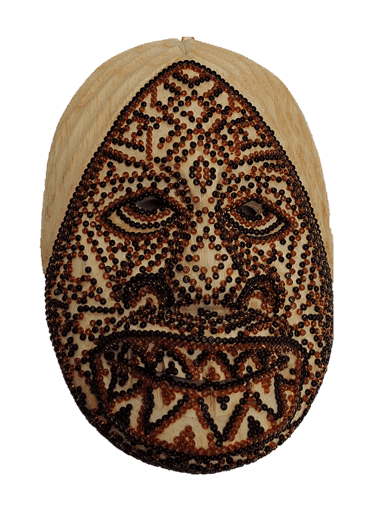 Serious Expression Bata Decorative Mask with Chaquira Artwork