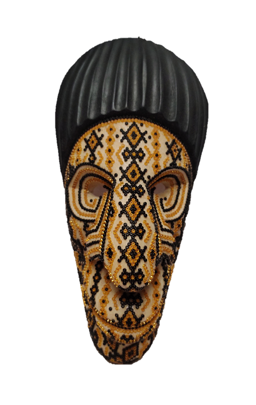The Man & the Way Kamentsa Baco Decorative Mask with Black Head Piece with Chaquira Artwork