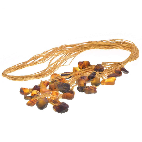 37 Piece of Rough Yellow Amber Bromeliad Necklace With Rough Amber Earrings