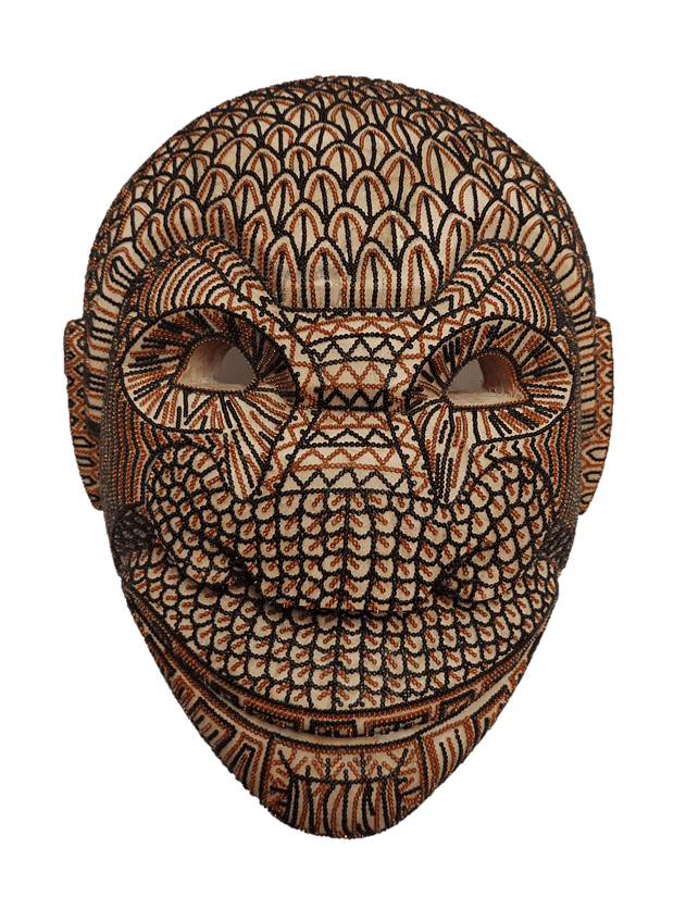 The Face of Native Animals Decorative Mask in Brown Chaquira Artwork
