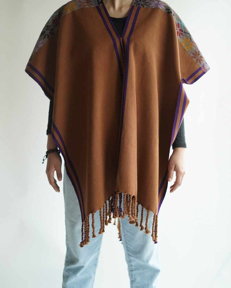 Brown & Purple Poncho Hand-Woven in Loom