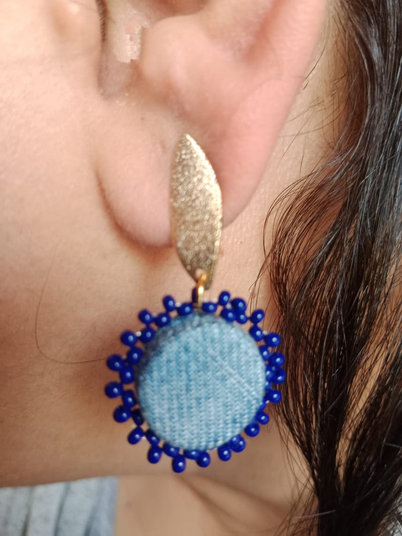 Embroidered Denim Earrings