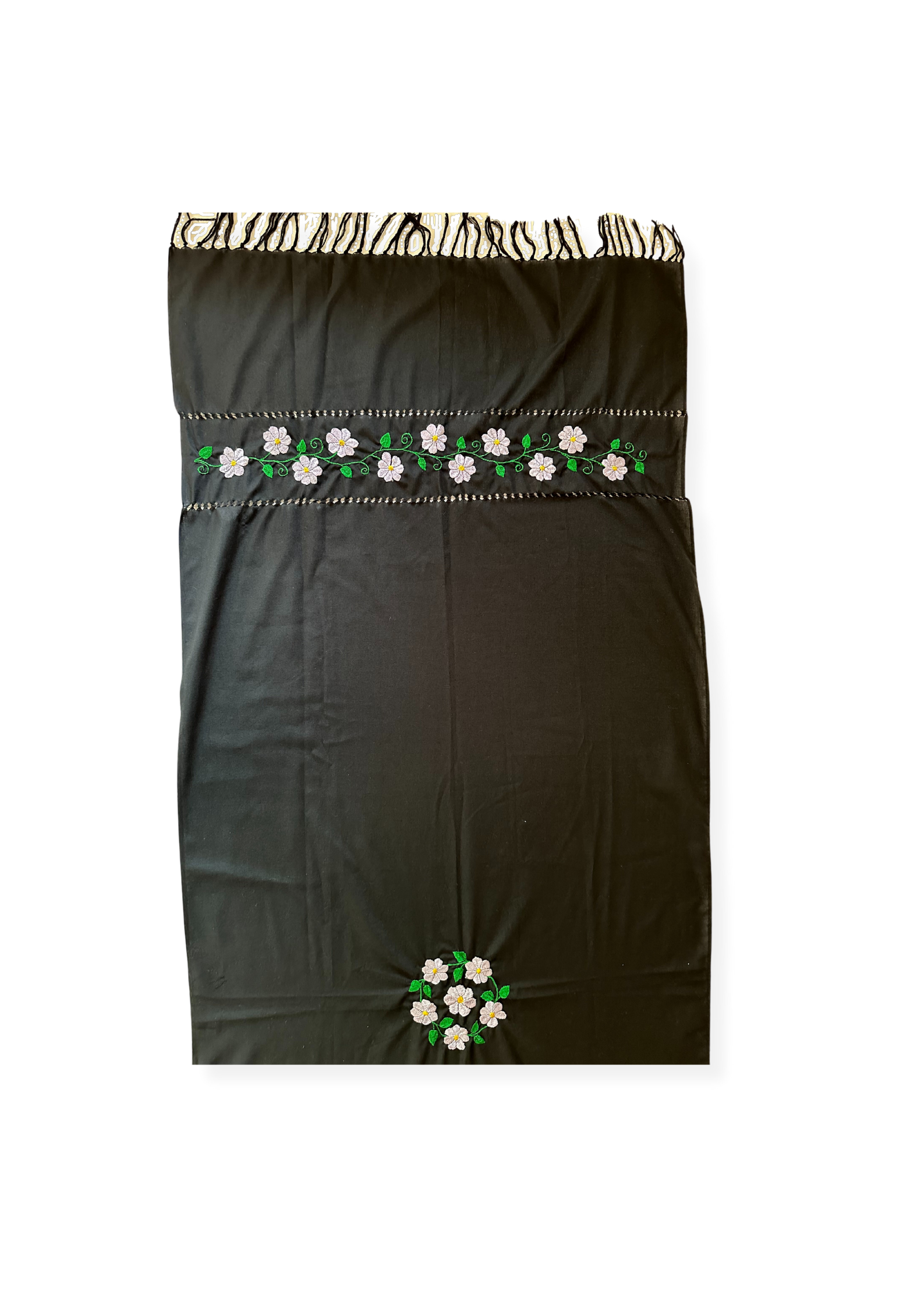 Black Embroidered Cotton Shawl