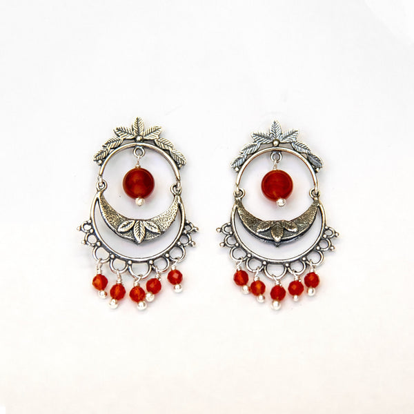 Antique Arracada Earrings in Sterling Silver and Amber
