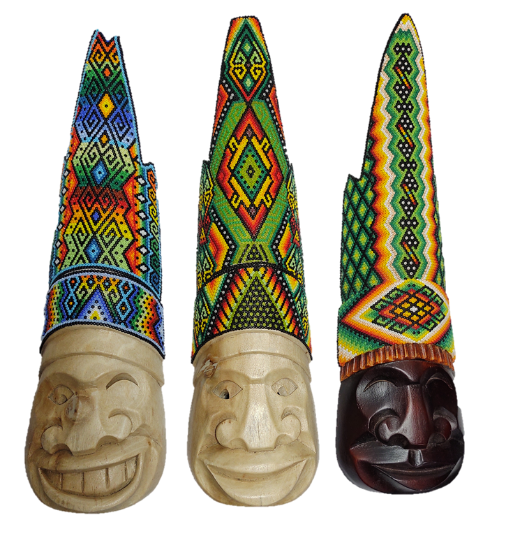 The Grandfather Kamentsa Set of Three Decorative Masks with Chaquira Artwork