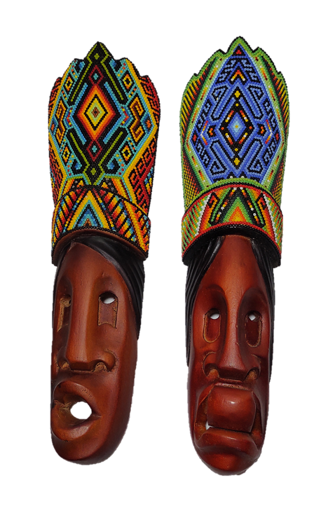 The Earth & Fertility Bata Set of Two Decorative Masks with Chaquira Artwork