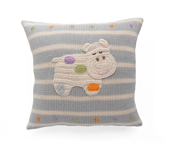 Hand Knitted Hippo 10" Pillow