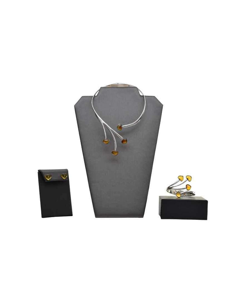 Passion Jewelry Set of Earrings, Necklace and Bracelet in Sterling Silver and Amber from Chiapas