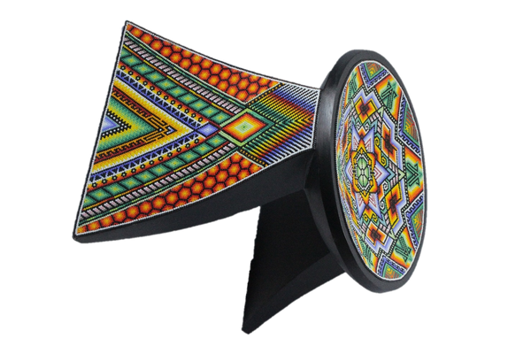 The Thinker Handcrafted Stool with Multi Color Chaquira Artwork