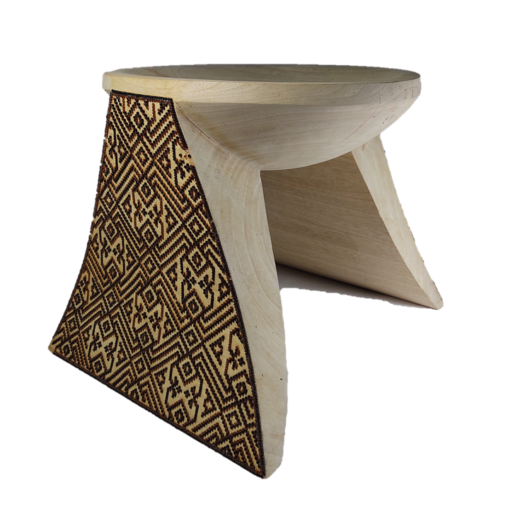 The Thinker Handcrafted Stool in Natural Wood Colors with Chaquira Artwork