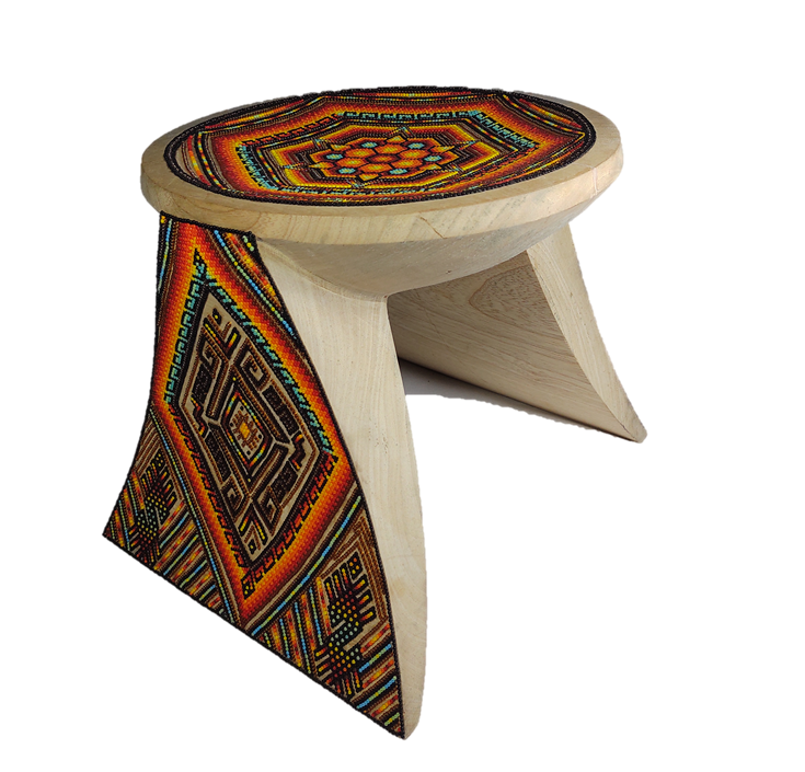 The Thinker Handcrafted Stool with Chaquira Artwork