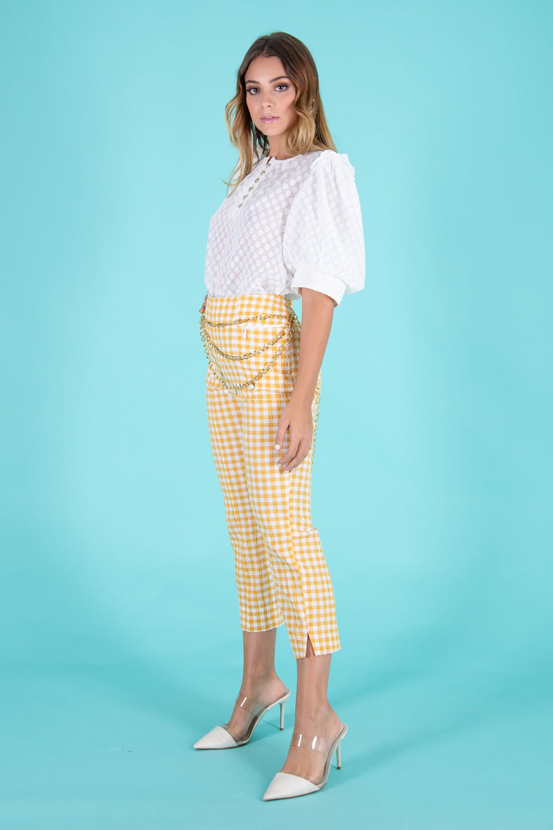 Top Stitched Checkered Cropped Pants
