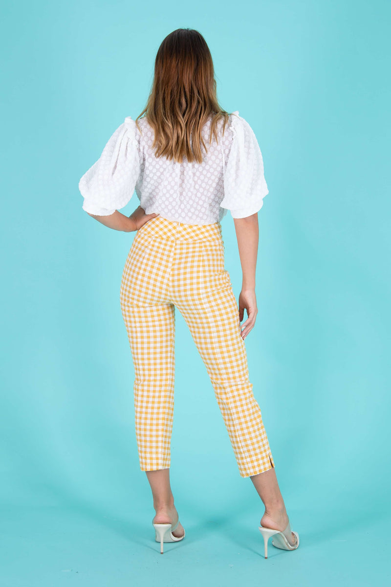 Top Stitched Checkered Cropped Pants