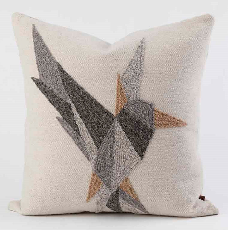Wool Agata Pillow Cover Hand-Woven in a Treadle Loom in Ivory, Gray, Beige and Flesh