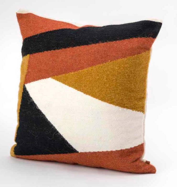 Alpaca Amber Pillow Cover Hand Woven in a Pedal Loom in Ivory, Mustard, Ochre and Black