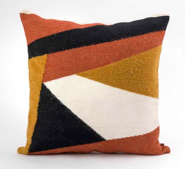 Alpaca Amber Pillow Cover Hand Woven in a Pedal Loom in Ivory, Mustard, Ochre and Black