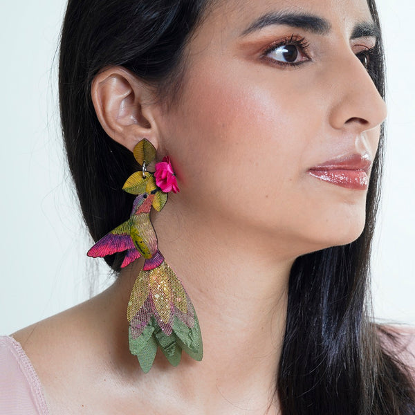 Anna Cola Hummingbird Fabric Earrings