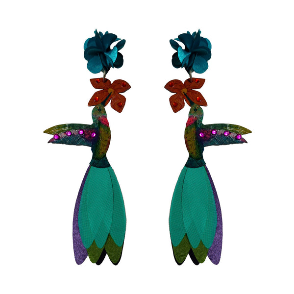 Emerald Hummingbird Tail Fabric Earrings