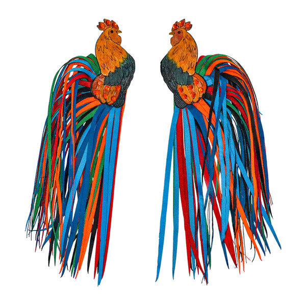 Multicolored Fabric Rooster Tail Earrings