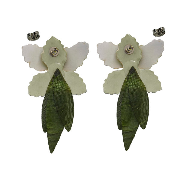 White Cattleya Orchid Earrings