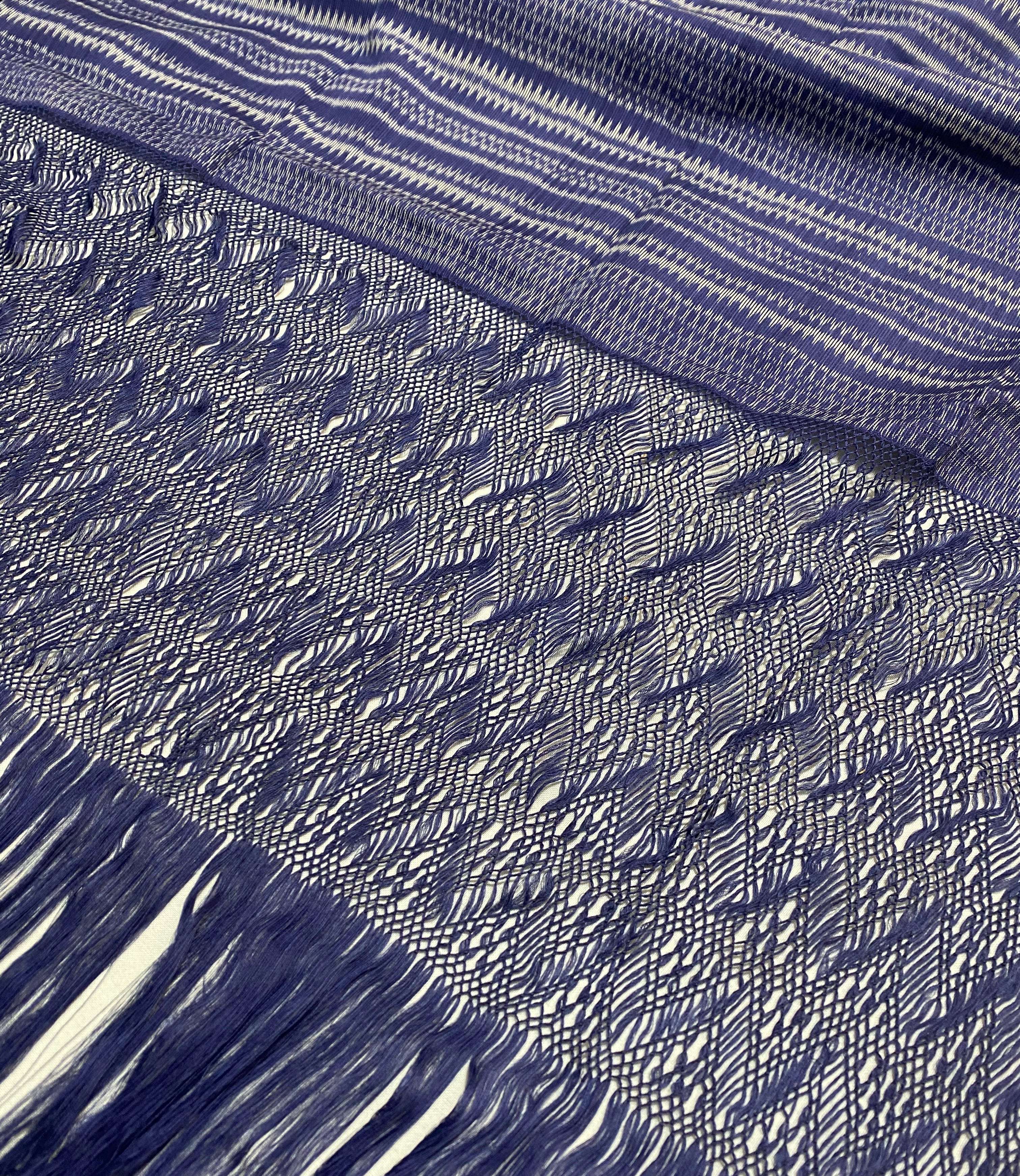 Traditional Tenancingo Rebozo Hand Woven In Loom in Egyptian Cotton Shawl - Blue